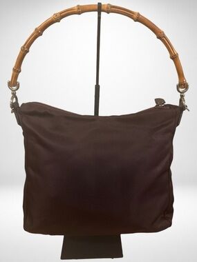 GUCCI Authentic Vintage Eggplant Nylon Bamboo Handle Shoulder Bag Purse Hobo Y2K